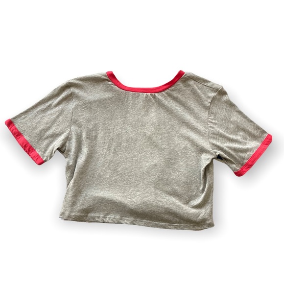 Emma + Sam America America Cropped Ringer Oversized Graphic Tee Grey Small - Picture 7 of 8